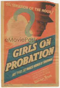6j0271 BELOVED BRAT mini WC 1938 with aborted Girls on Probation title, cool deco image, ultra rare!