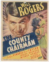 6j0275 COUNTY CHAIRMAN mini WC 1935 Will Rogers head shot + Evelyn Venable, Kent Taylor, rare!