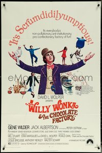 6j1227 WILLY WONKA & THE CHOCOLATE FACTORY 1sh 1971 Gene Wilder, it's scrumdidilyumptious!