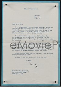 6j0155 MARY PICKFORD signed letter 1952 telling her old friend and columnist the latest news!
