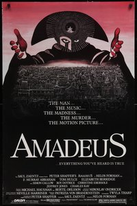 6k0542 AMADEUS 1sh 1984 Milos Foreman, Mozart biography, winner of 8 Academy Awards!