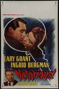6k0138 NOTORIOUS Belgian R1950s art of Cary Grant & Ingrid Bergman, Alfred Hitchcock classic!