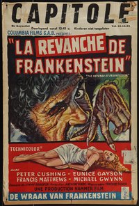 6k0140 REVENGE OF FRANKENSTEIN Belgian 1958 Peter Cushing in greatest horrorama, monster art!