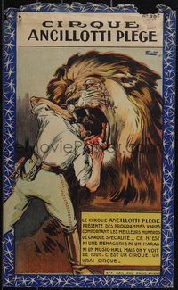 6k0110 CIRQUE ANCILLOTTI PLEGE 12x19 French circus poster 1910s art of man w/head in lion mouth!