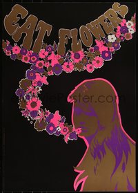 6k0112 EAT FLOWERS 21x29 Dutch commercial poster 1960s psychedelic Slabbers art of woman & flowers!
