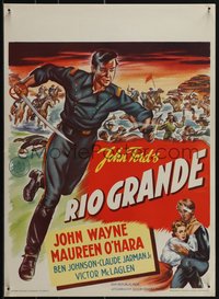 6k0122 RIO GRANDE Dutch 1952 artwork of John Wayne running with sword, directed by John Ford!