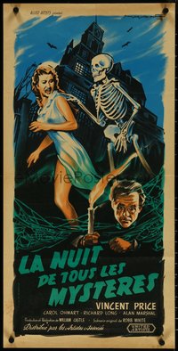 6k0281 HOUSE ON HAUNTED HILL French 16x32 1959 classic Vincent Price, art of skeleton chasing girl!