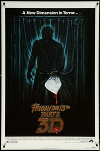 6k0684 FRIDAY THE 13th PART 3 - 3D 1sh 1982 slasher sequel, art of Jason stabbing through shower!