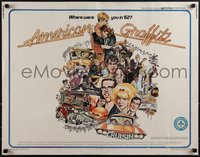 6k0179 AMERICAN GRAFFITI 1/2sh 1973 George Lucas teen classic, wacky Mort Drucker artwork of cast!