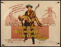 6k0215 WESTWARD HO THE WAGONS 1/2sh 1957 artwork of cowboy Fess Parker holding Native American!