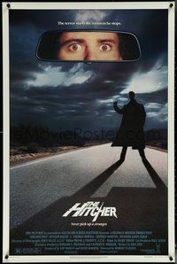 6k0725 HITCHER 1sh 1986 creepy hitchhiker Rutger Hauer, C. Thomas Howell, never pick-up a stranger!