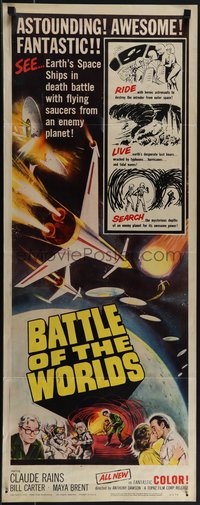 6k0077 BATTLE OF THE WORLDS insert 1963 Italian sci-fi, flying saucers from an enemy planet!