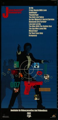 6k0423 JAMES BOND 007 HEADQUARTERS 16x33 video poster 1984 cool image of Roger Moore as Bond!