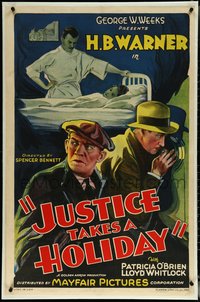 6k0758 JUSTICE TAKES A HOLIDAY 1sh 1933 Warner escapes prison to get his daughter back, ultra rare!