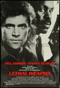 6k0773 LETHAL WEAPON 1sh 1987 great close image of cop partners Mel Gibson & Danny Glover!
