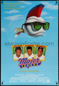 6k0794 MAJOR LEAGUE 1sh 1989 Charlie Sheen, Tom Berenger, wacky art of baseball with mohawk!