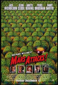 6k0799 MARS ATTACKS! int'l advance DS 1sh 1996 directed by Tim Burton, great image of cast!