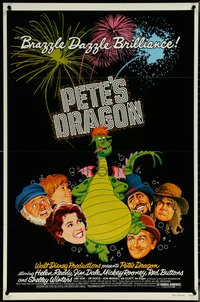 6k0845 PETE'S DRAGON 1sh 1977 Walt Disney, colorful art of cast headshots & dragon by Paul Wenzel!