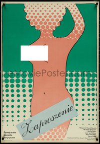 6k0482 INVITATION Polish 23x34 1974 Claude Goretta, wild Neugebauer art of topless woman, rare!