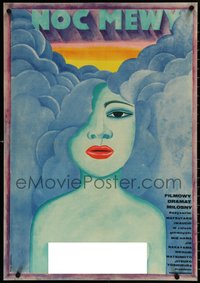 6k0488 NIGHT OF THE SEAGULL Polish 21x31 1972 cool Mucha Ihnatowicz art of woman w/cloud hair, rare!
