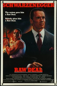 6k0868 RAW DEAL 1sh 1986 artwork of Arnold Schwarzenegger with gun & in suit by John Alvin!