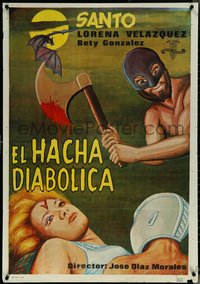 6k0368 EL HACHA DIABOLICA Spanish 1966 Santo rescuing girl from masked executioner, ultra rare!