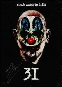 6k0499 31 signed 19x27 special poster 2016 by director Rob Zombie, creepy clown image!