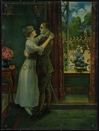 6k0166 HIS COUNTRY'S CALL 12x16 English special poster 1910s officer hugging wife, ultra rare!