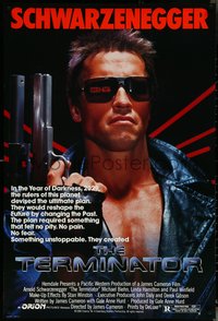 6k0945 TERMINATOR 1sh 1984 classic image of cyborg Arnold Schwarzenegger, no border design!