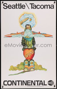 6k0344 CONTINENTAL SEATTLE\TACOMA 25x40 travel poster 1960s Culuto III art of totem pole, rare!