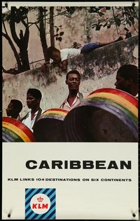 6k0347 KLM CARIBBEAN 25x40 Dutch travel poster 1960s musicians with steel drums, ultra rare!