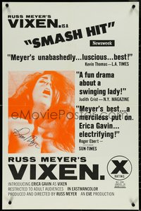 6k0982 VIXEN signed 23x35 1sh 1968 by director Russ Meyer, is sexy naked Erica Gavin woman or animal?