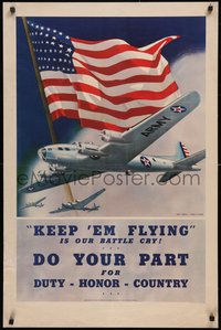 6k0295 KEEP 'EM FLYING 25x38 WWII war poster 1942 art of bombers & flag by Smith & Downe!