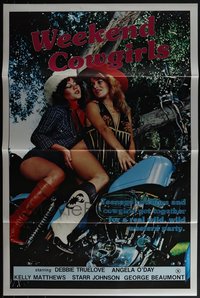 6m0418 LOT OF 9 FORMERLY TRI-FOLDED SINGLE-SIDED WEEKEND COWGIRLS ONE-SHEETS 1983 sexy bikers!