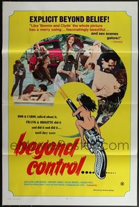 6m0231 LOT OF 21 FORMERLY TRI-FOLDED SINGLE-SIDED BEYOND CONTROL ONE-SHEETS 1968 sexy gun art!
