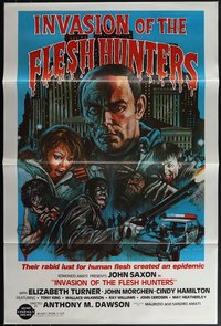 6m0572 LOT OF 3 FORMERLY TRI-FOLDED SINGLE-SIDED INVASION OF THE FLESH HUNTERS ONE-SHEETS 1980