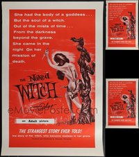 6m0562 LOT OF 3 UNFOLDED SINGLE-SIDED 27X41 NAKED WITCH ONE-SHEETS 1964 great horror art!