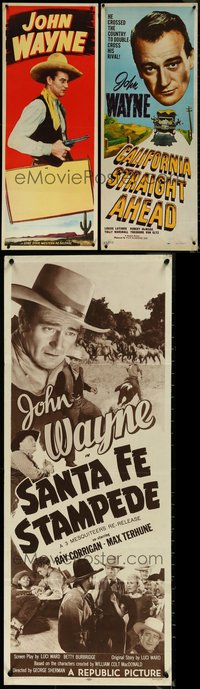 6m0619 LOT OF 3 MOSTLY FORMERLY FOLDED JOHN WAYNE RE-RELEASE INSERTS 1940s-1950s great images!