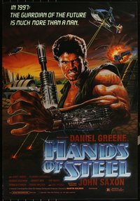 6m0346 LOT OF 13 UNFOLDED SINGLE-SIDED HANDS OF STEEL ONE-SHEETS 1986 guardian of the future!