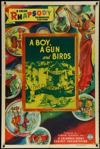 6p0933 BOY A GUN & BIRDS 1sh 1948 Columbia cartoon short, Dickie Jones, ultra rare!