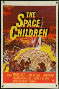 6p1215 SPACE CHILDREN 1sh 1958 Jack Arnold, great sci-fi art of kids, rocket & giant alien brain!