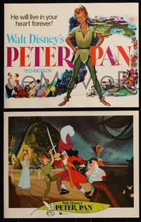 6p0807 PETER PAN 8 LCs R1976 Walt Disney animated cartoon fantasy classic, great title card art!