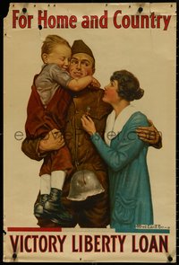 6r0070 FOR HOME & COUNTRY 20x30 WWI war poster 1918 soldier with his family by Alfred Everitt Orr!