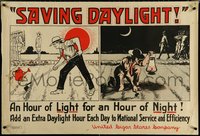 6r0073 SAVING DAYLIGHT 27x40 WWI war poster 1918 hour of light for an hour of night, ultra rare!