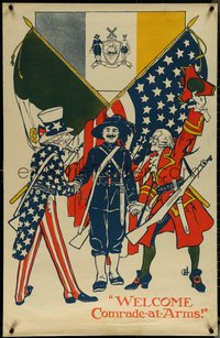 6r0074 WELCOME COMRADE-AT-ARMS 26x40 WWI poster 1917 Uncle Sam and Father Knickerbocker, ultra rare!