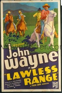 JW 113 LAWLESS RANGE one-sheet movie poster '35 John Wayne rides on horseback