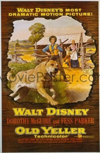 v461 OLD YELLER linen 1sh '57 classic Disney canine!