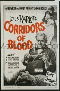 P432 CORRIDORS OF BLOOD one-sheet movie poster '63 Karloff, Lee