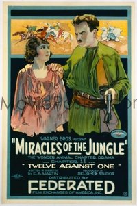 1043 MIRACLES OF THE JUNGLE Chap 11 linenbacked one-sheet movie poster '21 serial!