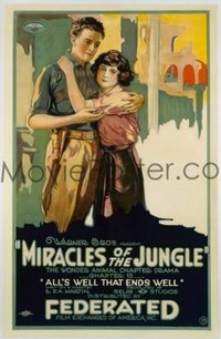1044 MIRACLES OF THE JUNGLE Chap 15 linenbacked one-sheet movie poster '21 serial!
